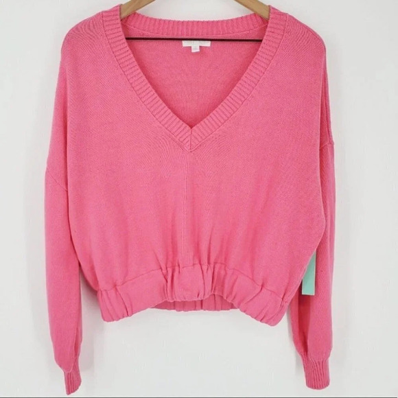 NWT Abound Nordstrom V-Neck Sweater Blouse Cropped Top M - Picture 2 of 5